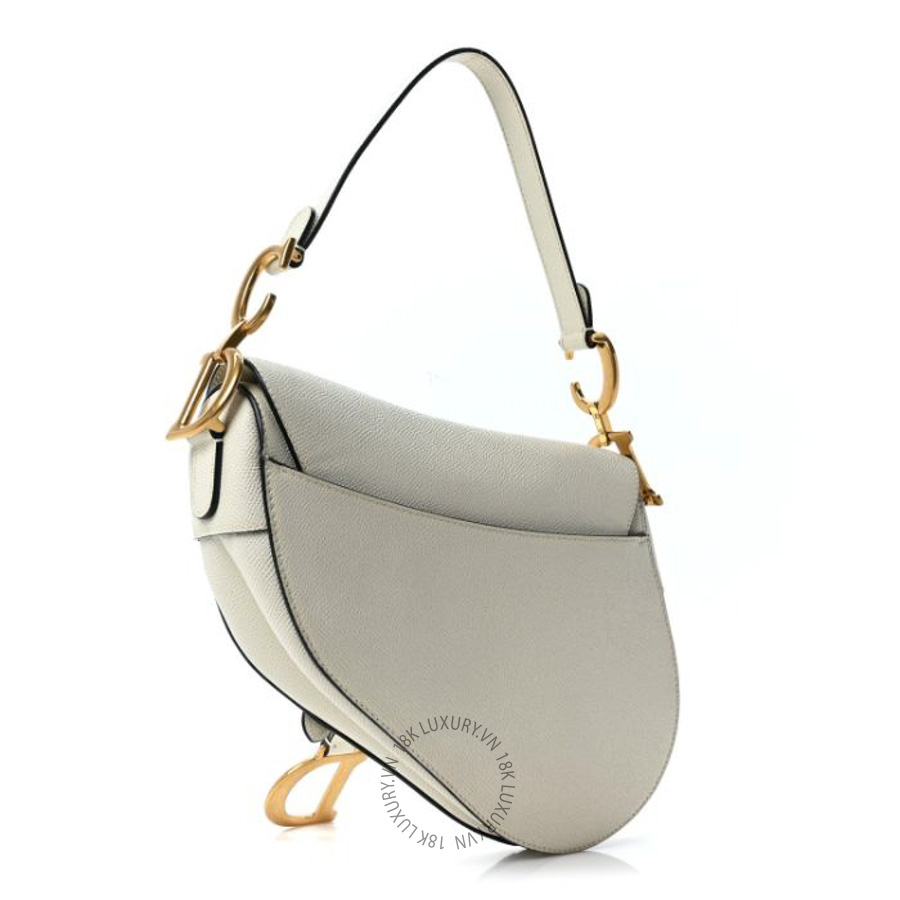 Túi xách Christian Dior Grained Calfskin Saddle Bag White DIO021