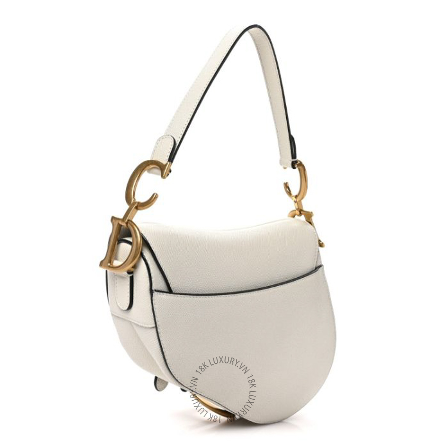 Túi xách Christian Dior Grained Calfskin Saddle Bag White DIO030