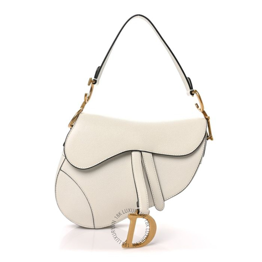 Túi xách Christian Dior Grained Calfskin Saddle Bag White DIO030