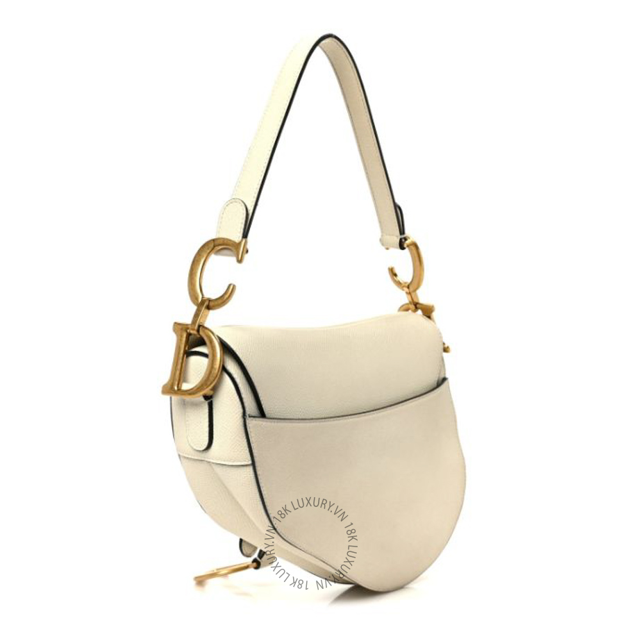Túi xách Christian Dior Grained Calfskin Saddle Bag White DIO249