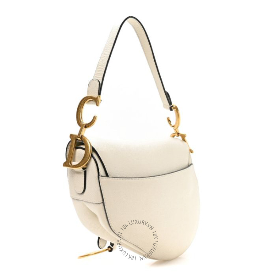 Túi xách Christian Dior Grained Calfskin Saddle Bag White FPTD228