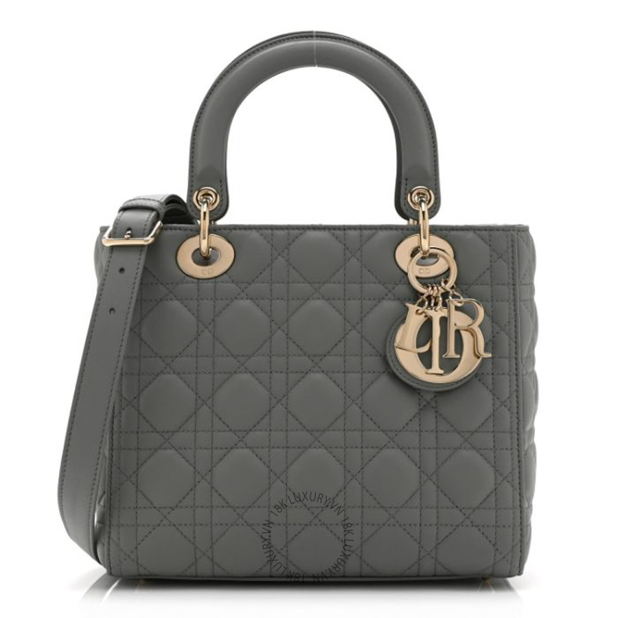 Túi xách Christian Dior Lambskin Cannage Medium Lady Dior Grey FPTD071