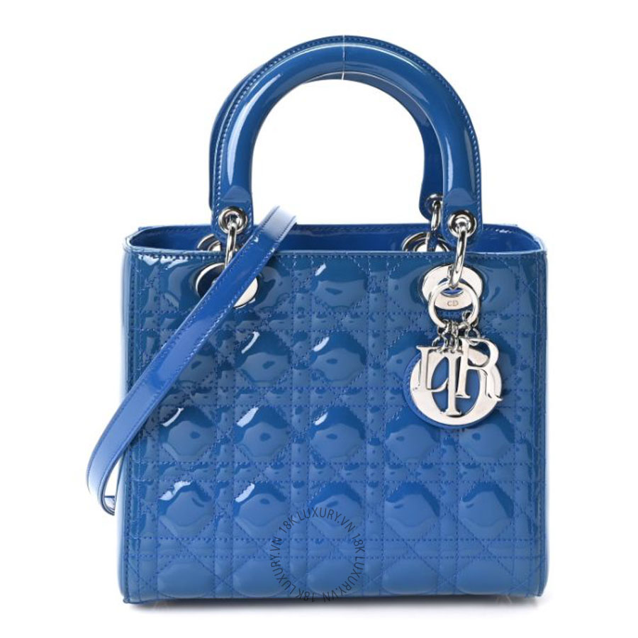 Túi xách Christian Dior Patent Cannage Medium Lady Dior Blue FPTD084