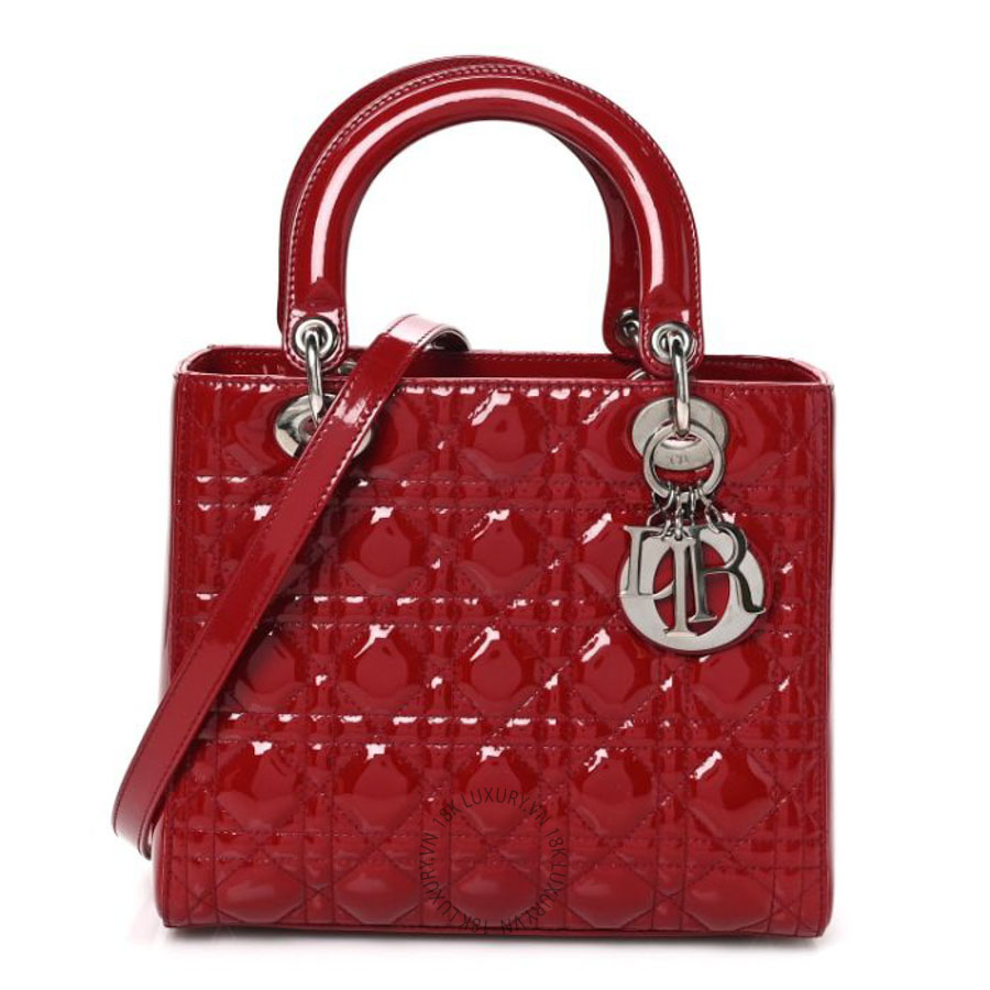 Túi xách Christian Dior Patent Cannage Medium Lady Dior Burgundy Red FPTD173