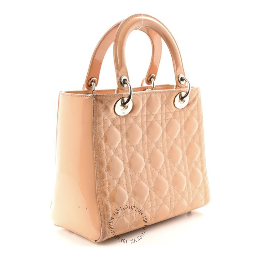 Túi Xách Christian Dior Patent Cannage Medium Lady Dior Dark Beige SPSS136