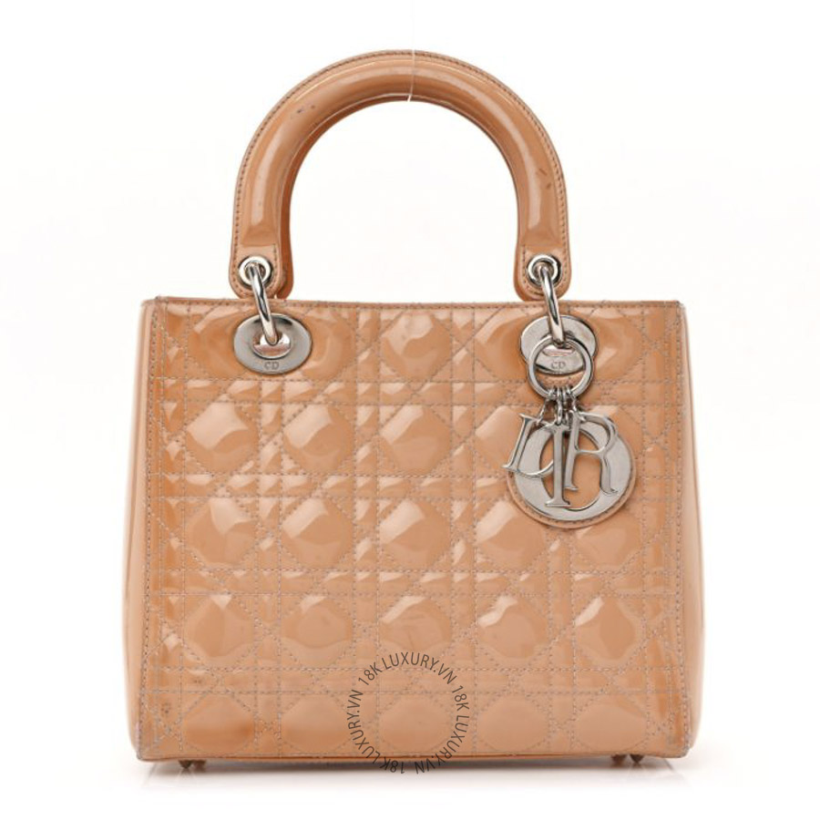 Túi Xách Christian Dior Patent Cannage Medium Lady Dior Dark Beige SPSS136