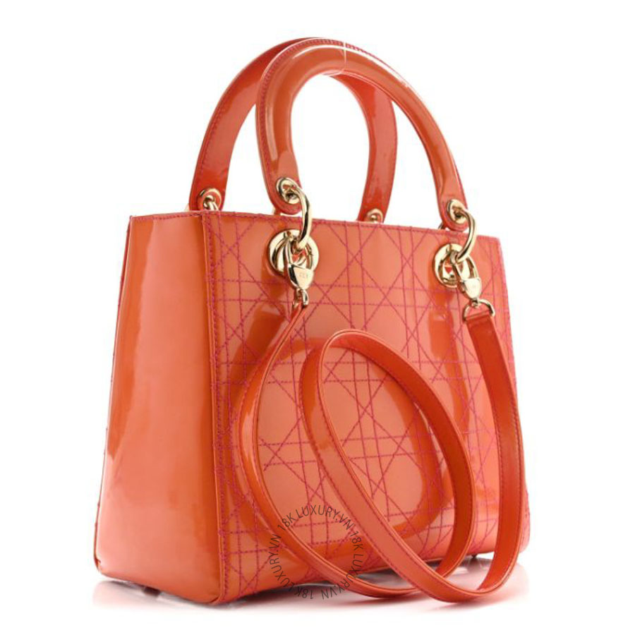 Túi xách Christian Dior Patent Cannage Stitched Medium Lady Dior Orange FPTD249