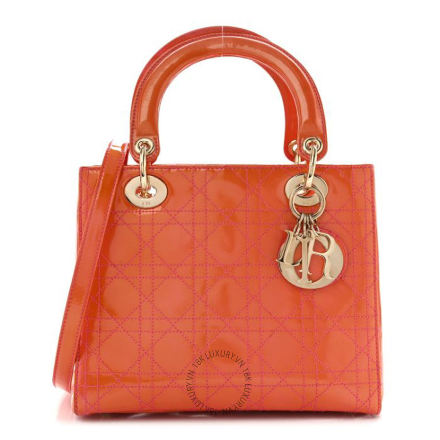 Túi xách Christian Dior Patent Cannage Stitched Medium Lady Dior Orange FPTD249