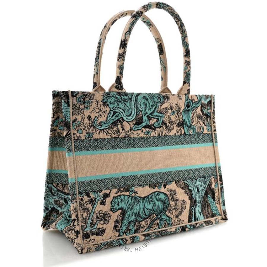 Túi xách Christian Dior Raffia Embroidered Dioriviera Medium Book Tote Aquamarina DIO240