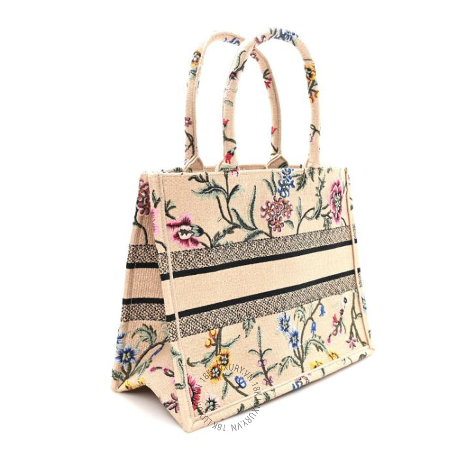 Túi xách Christian Dior Raffia Embroidered Petites Fleurs Medium Book Tote Natural DIO068