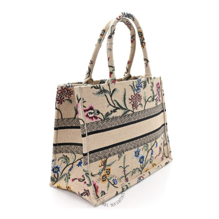 Túi Xách Christian Dior Raffia Embroidered Petites Fleurs Medium Book Tote Natural SPSS011
