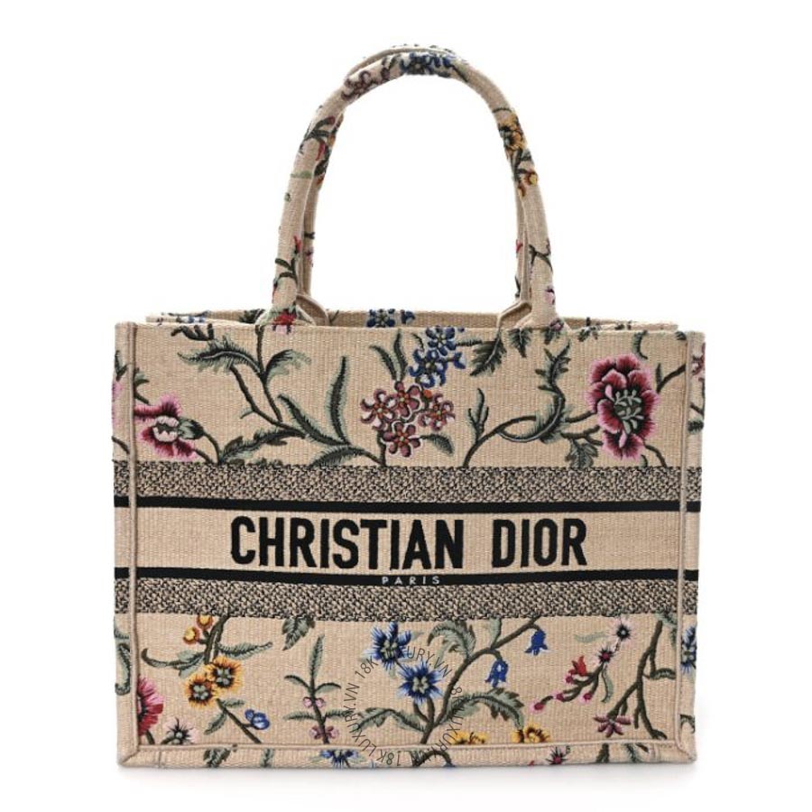 Túi Xách Christian Dior Raffia Embroidered Petites Fleurs Medium Book Tote Natural SPSS011
