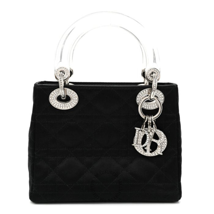 Túi Xách Christian Dior Satin Swarovski Crystal Acrylic PVC Cannage Mini Lady Dior Black SPSS101