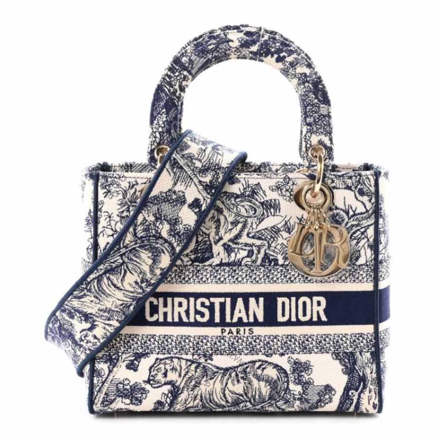 Túi xách Christian Dior Toile de Jouy Embroidered Medium Lady D-Lite Blue FPTD014