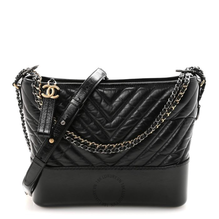Túi Xách Đeo Chéo Chanel Aged Calfskin Chevron Quilted Medium Gabrielle Hobo Black CVB261