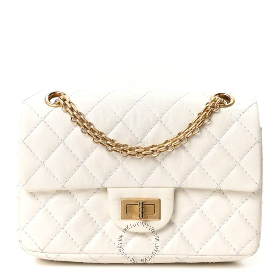Túi xách đeo chéo Chanel Aged Calfskin Quilted 2.55 Reissue Mini Flap White FPTC968