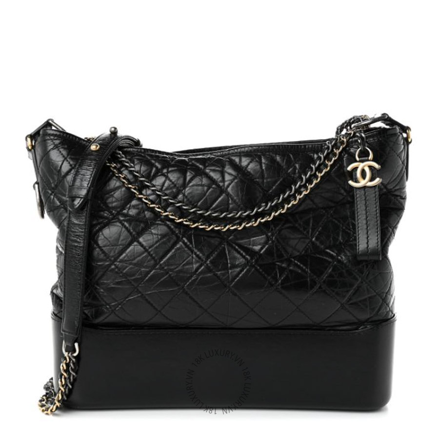 Túi Xách Đeo Chéo Chanel Aged Calfskin Quilted Large Gabrielle Hobo Black CVB285