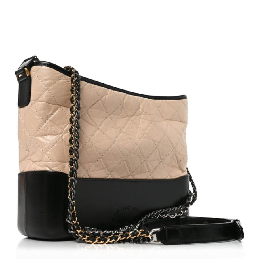Túi xách đeo chéo Chanel Aged Calfskin Quilted Medium Gabrielle Hobo Beige Black FPTC1009