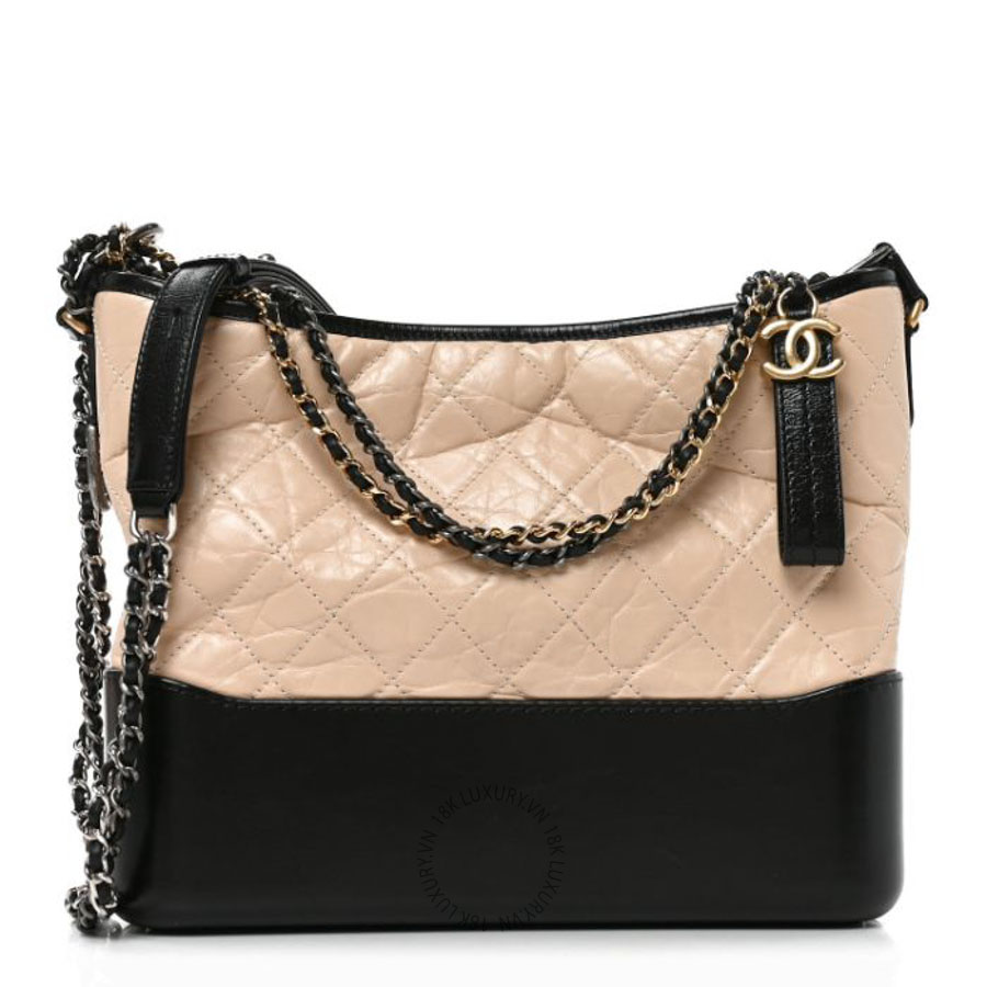 Túi xách đeo chéo Chanel Aged Calfskin Quilted Medium Gabrielle Hobo Beige Black FPTC1009