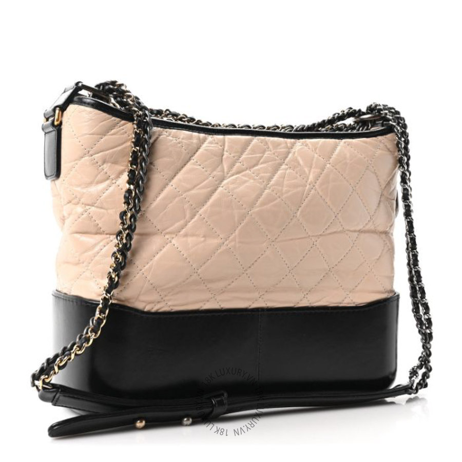 Túi xách đeo chéo Chanel Aged Calfskin Quilted Medium Gabrielle Hobo Beige Black FPTC1017