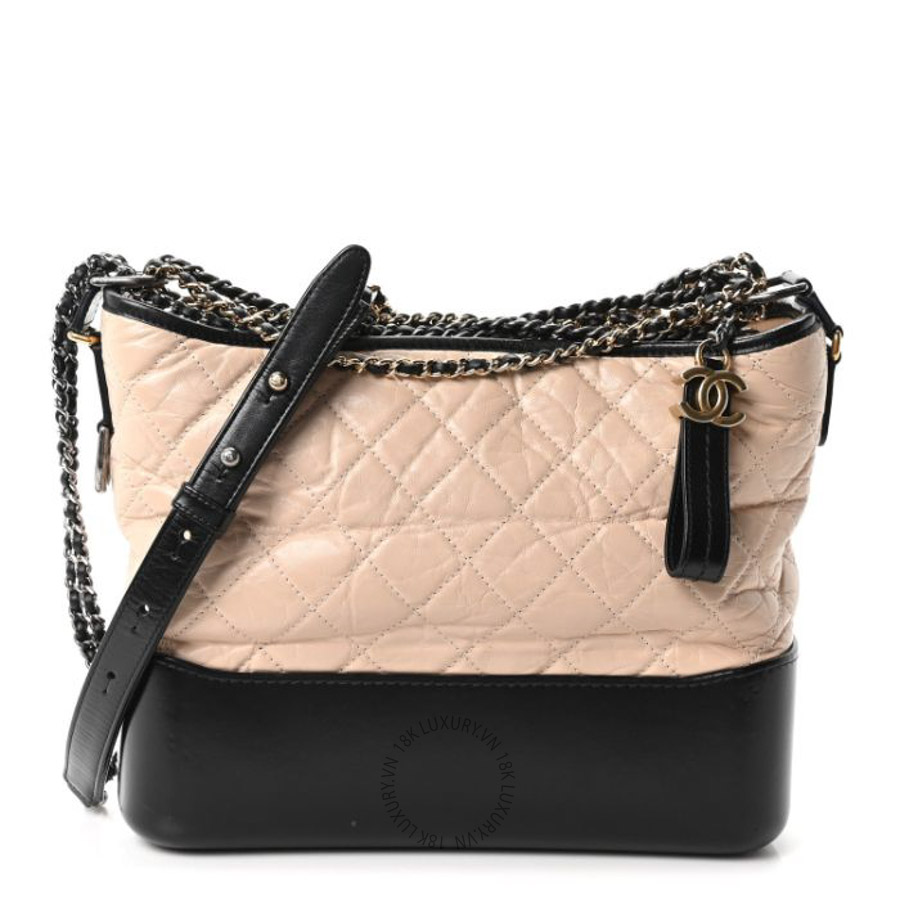 Túi xách đeo chéo Chanel Aged Calfskin Quilted Medium Gabrielle Hobo Beige Black FPTC1017