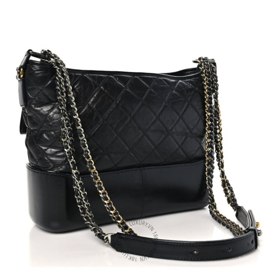 Túi xách đeo chéo Chanel Aged Calfskin Quilted Medium Gabrielle Hobo Black FPTC851