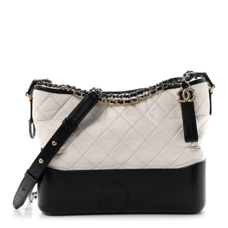 Túi xách đeo chéo Chanel Aged Calfskin Quilted Medium Gabrielle Hobo Black White FPTC295