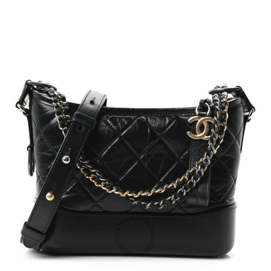 Túi Xách Đeo Chéo Chanel Aged Calfskin Quilted Small Gabrielle Hobo Black CVB476