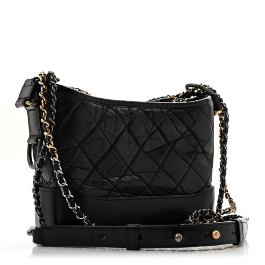 Túi Xách Đeo Chéo Chanel Aged Calfskin Quilted Small Gabrielle Hobo Black CVB477