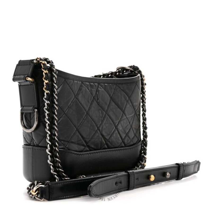 Túi Xách Đeo Chéo Chanel Aged Calfskin Quilted Small Gabrielle Hobo Black CVB479