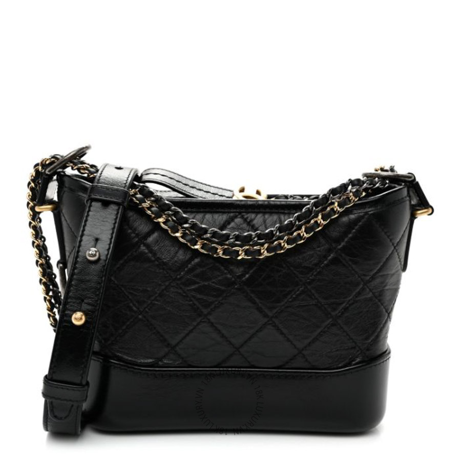 Túi xách đeo chéo Chanel Aged Calfskin Quilted Small Gabrielle Hobo Black FPTC697