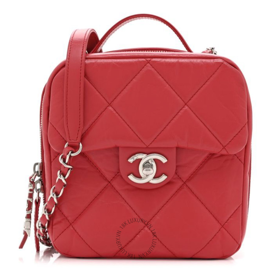 Túi xách đeo chéo Chanel Aged Calfskin Quilted Top Handle Camera Case Red FPTC313
