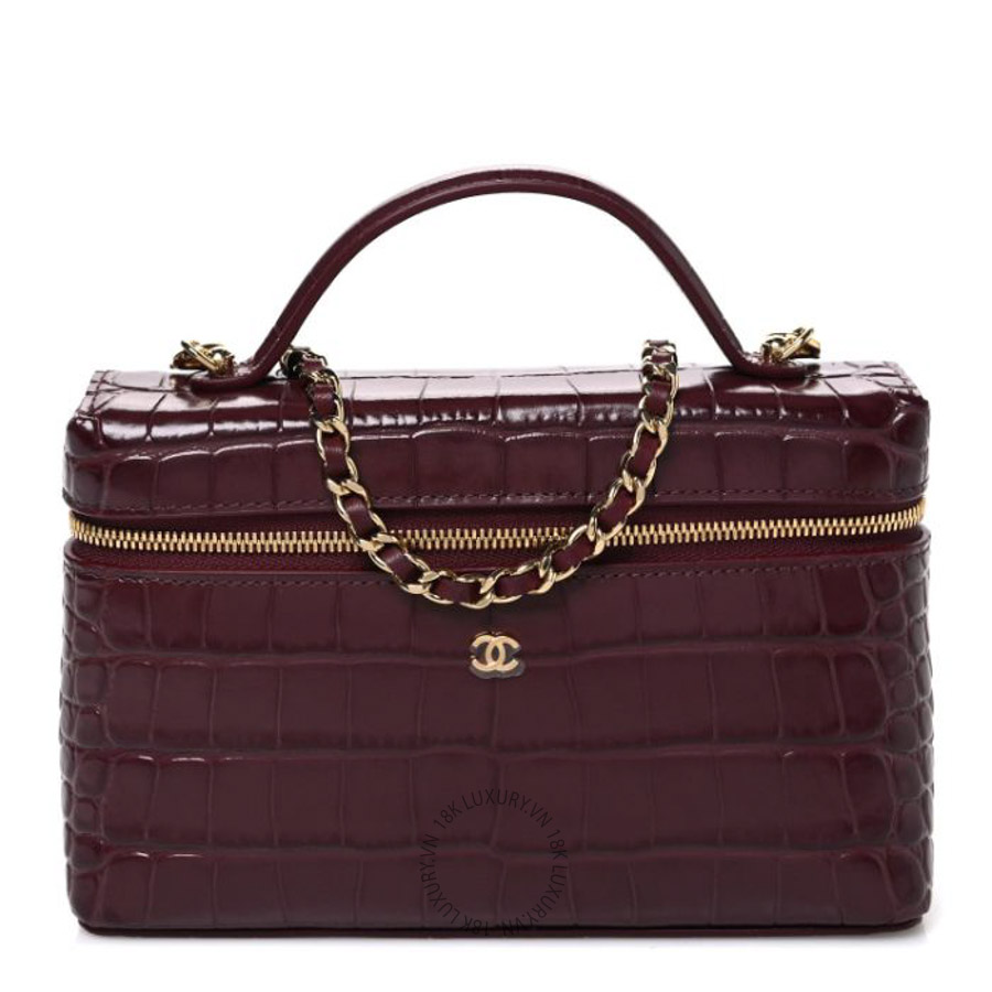 Túi xách đeo chéo Chanel Calfskin Crocodile Embossed Crococo Exoticoco Vanity With Chain Dark Burgundy FPTC003