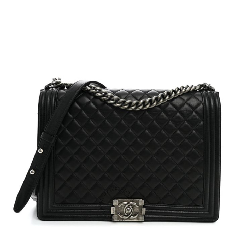 Túi xách đeo chéo Chanel Calfskin Quilted Large Boy Flap Black FPTC1075