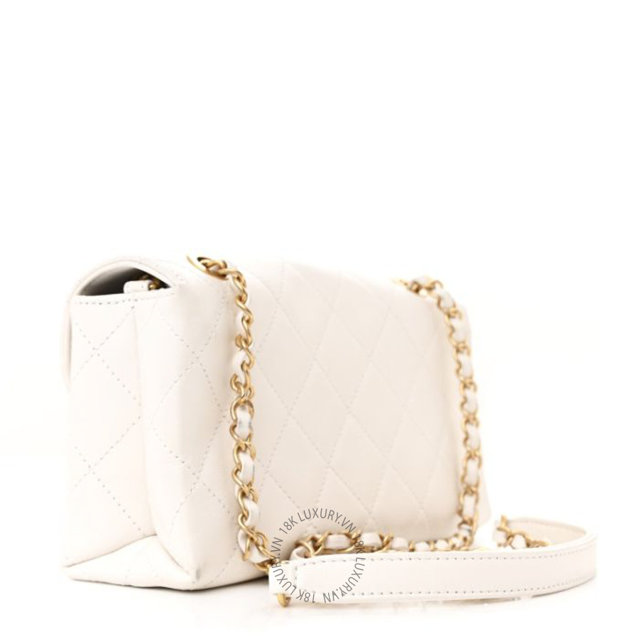 Túi xách đeo chéo Chanel Calfskin Quilted Small Enchained Flap White FPTC933