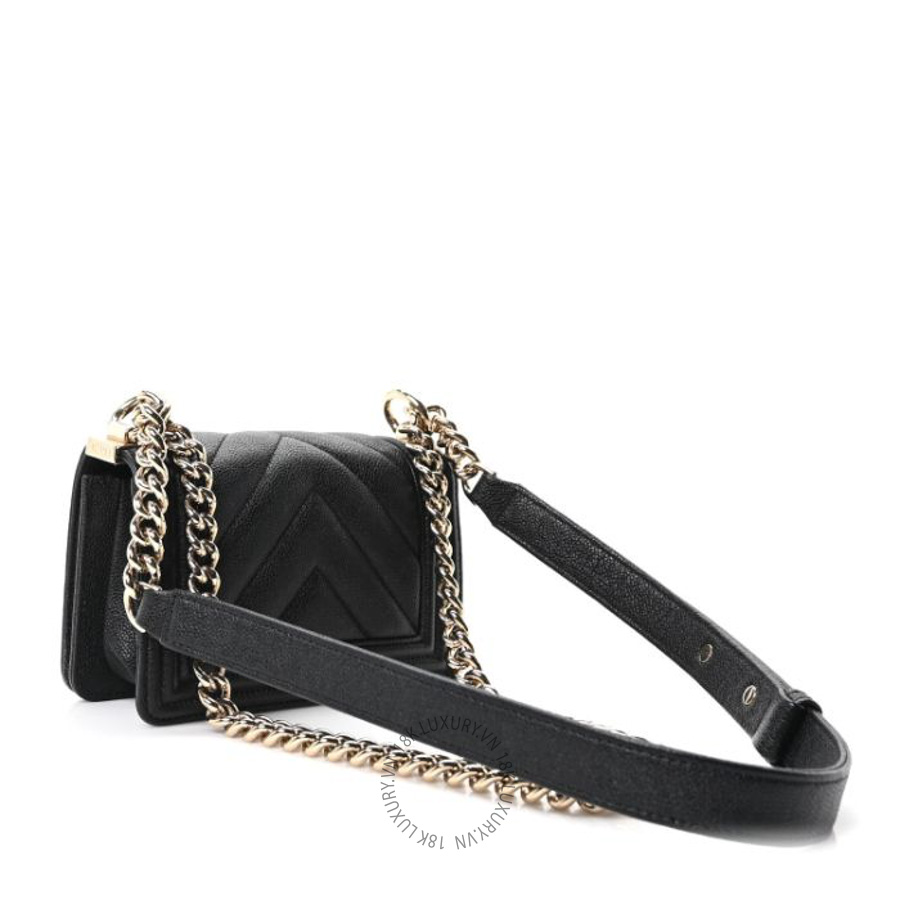 Túi Xách Đeo Chéo Chanel Caviar Chevron Quilted Mini Boy Flap Black CVB762