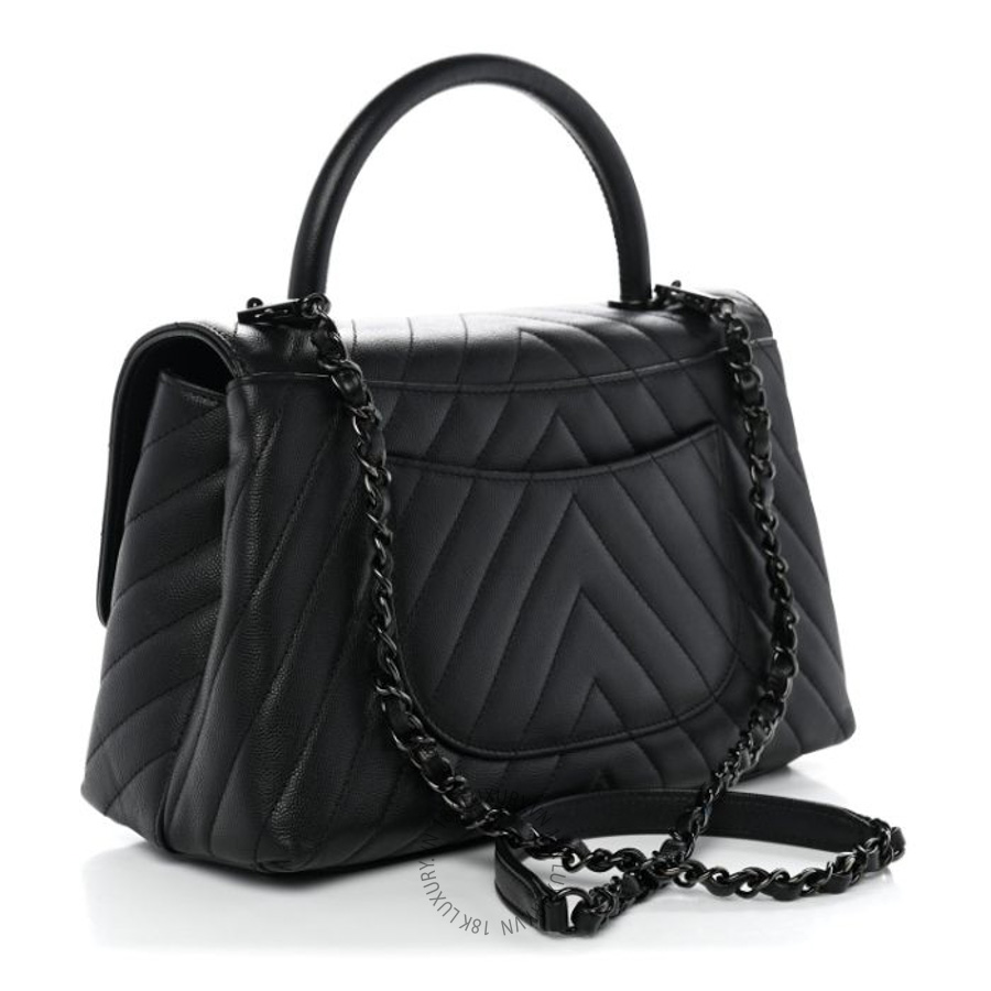 Túi Xách Đeo Chéo Chanel Caviar Chevron Quilted Small Coco Handle Flap So Black CVB801