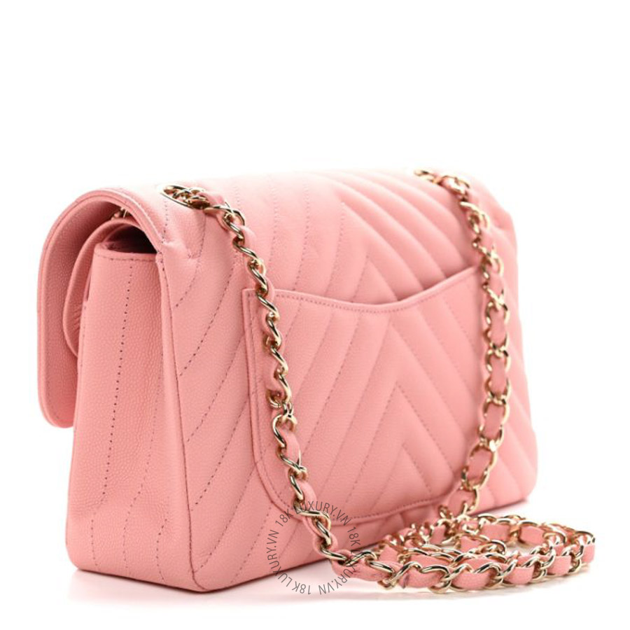 Túi Xách Đeo Chéo Chanel Caviar Chevron Quilted Small Double Flap Pink CVB1123