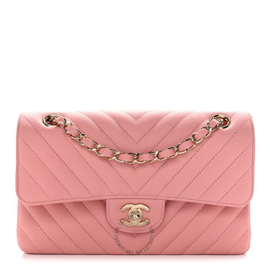 Túi Xách Đeo Chéo Chanel Caviar Chevron Quilted Small Double Flap Pink CVB1123