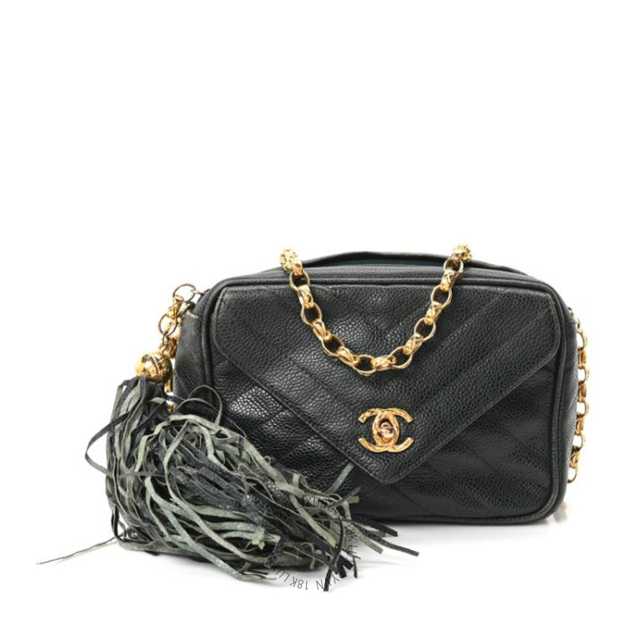 Túi xách đeo chéo Chanel Caviar Chevron Quilted Tassel Camera Case Dark Green FPTC335