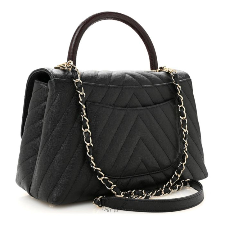 Túi Xách Đeo Chéo Chanel Caviar Lizard Embossed Quilted Chevron Small Coco Handle Flap Black CVB1140