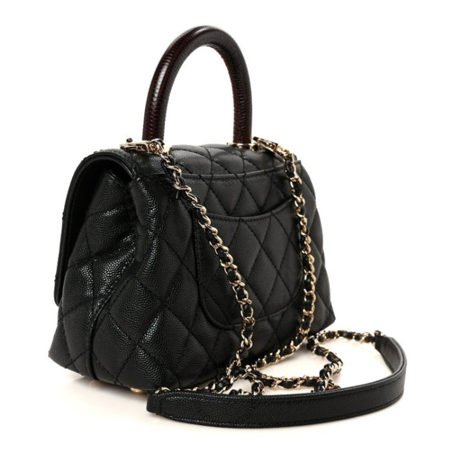 Túi xách đeo chéo Chanel Caviar Lizard Embossed Quilted Extra Mini Coco Handle Flap Black FPTC504