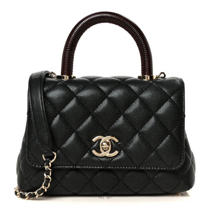 Túi xách đeo chéo Chanel Caviar Lizard Embossed Quilted Extra Mini Coco Handle Flap Black FPTC504