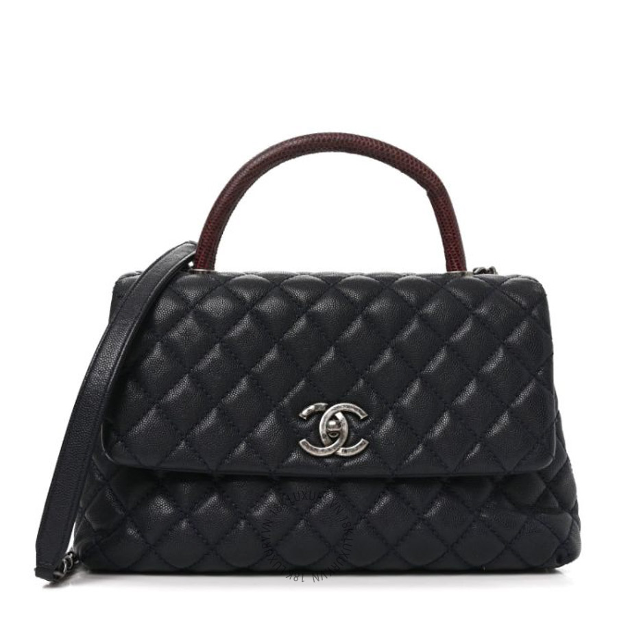 Túi Xách Đeo Chéo Chanel Caviar Lizard Embossed Quilted Small Coco Handle Flap Navy Blue CVB014