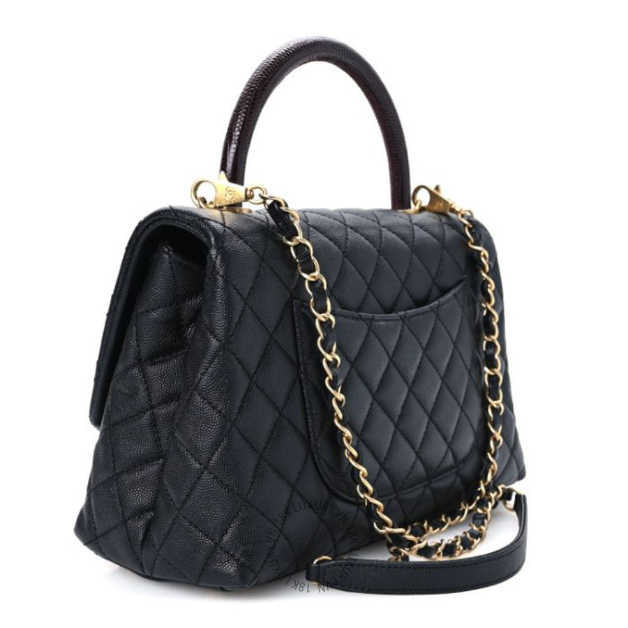 Túi xách đeo chéo Chanel Caviar Lizard Quilted Small Coco Handle Flap Black FPTC1053