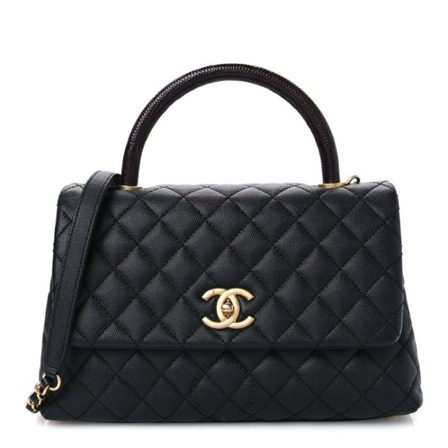 Túi xách đeo chéo Chanel Caviar Lizard Quilted Small Coco Handle Flap Black FPTC1053