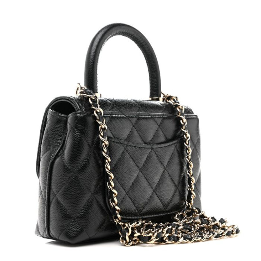 Túi xách đeo chéo Chanel Caviar Quilted Coco Handle Clutch With Chain Black FPTC951