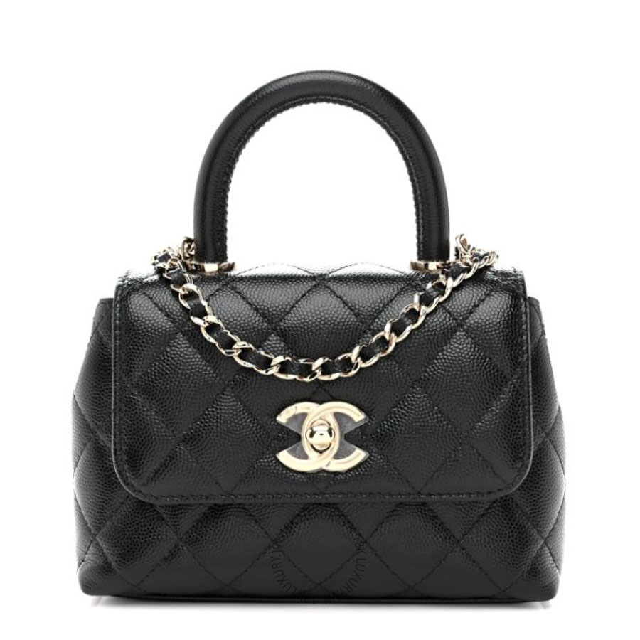 Túi xách đeo chéo Chanel Caviar Quilted Coco Handle Clutch With Chain Black FPTC951