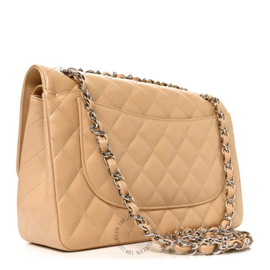 Túi xách đeo chéo Chanel Caviar Quilted Jumbo Double Flap Beige Clair FPTC242