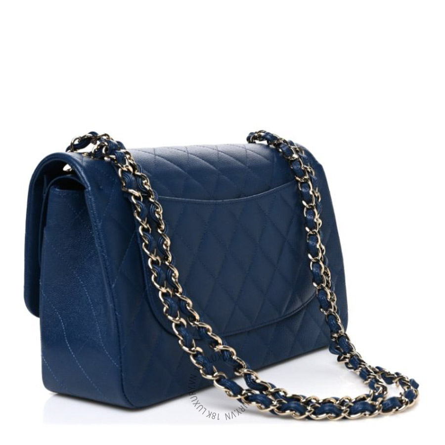 Túi xách đeo chéo Chanel Caviar Quilted Jumbo Double Flap Navy Blue FPTC263